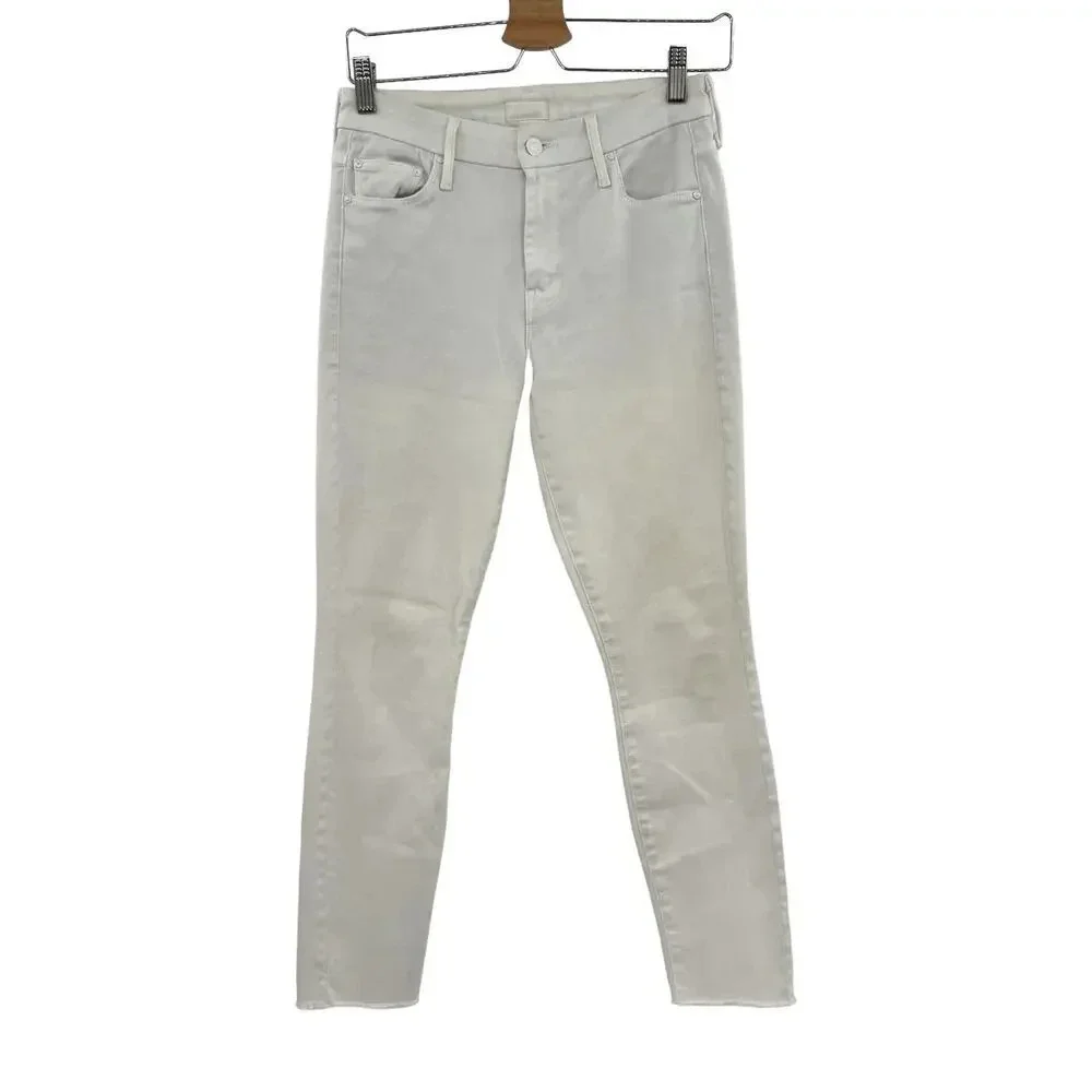 Mother Denim Looker Ankle Fray Jeans in‎ Glass Slipper White Size 26